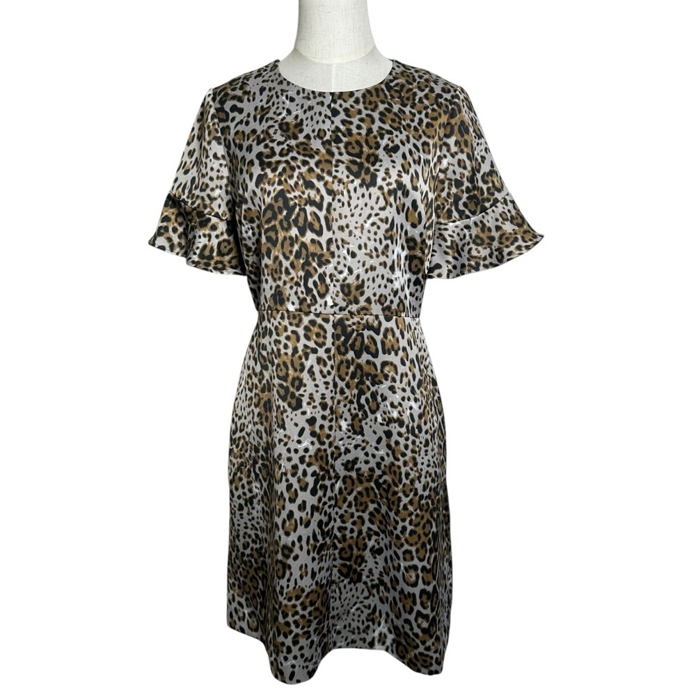 Banana Republic Womens Sz 4 Leopard Flutter Sleeve Pocket Sheath Animal Mob Wife